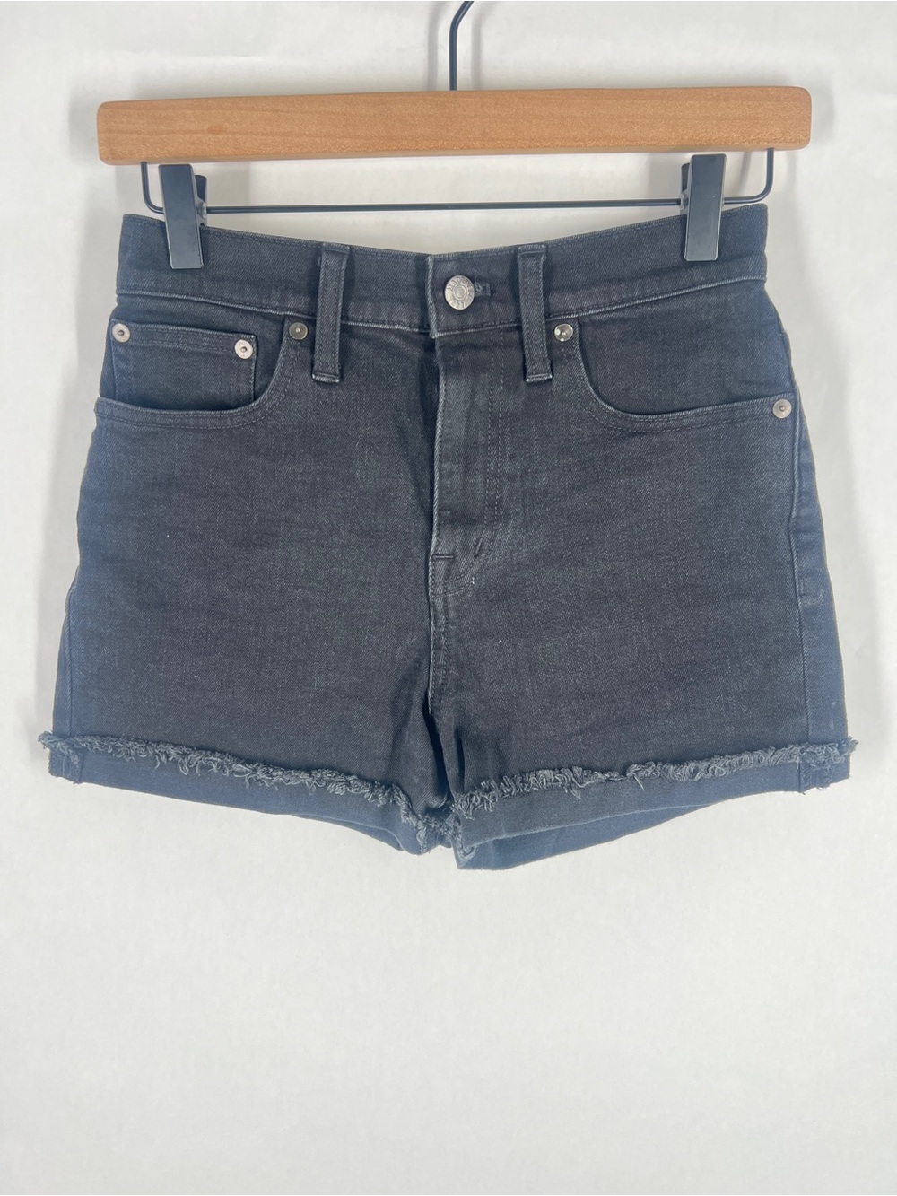 Madewell Black High-Rise Frayed Cuffed Hem Denim Shorts‎ Size 24